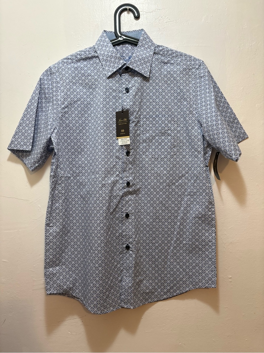 Tasso Elba Blue Geo-Print Short Sleeve Button-Down Shirt